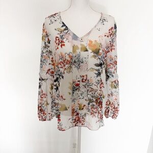 EUC Sundance Silk Floral Print V-neck Blouse Size M